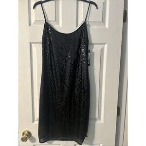 Women’s Bebe Black Sequin Spaghetti Strap Dress Sz 8 New W/Tags